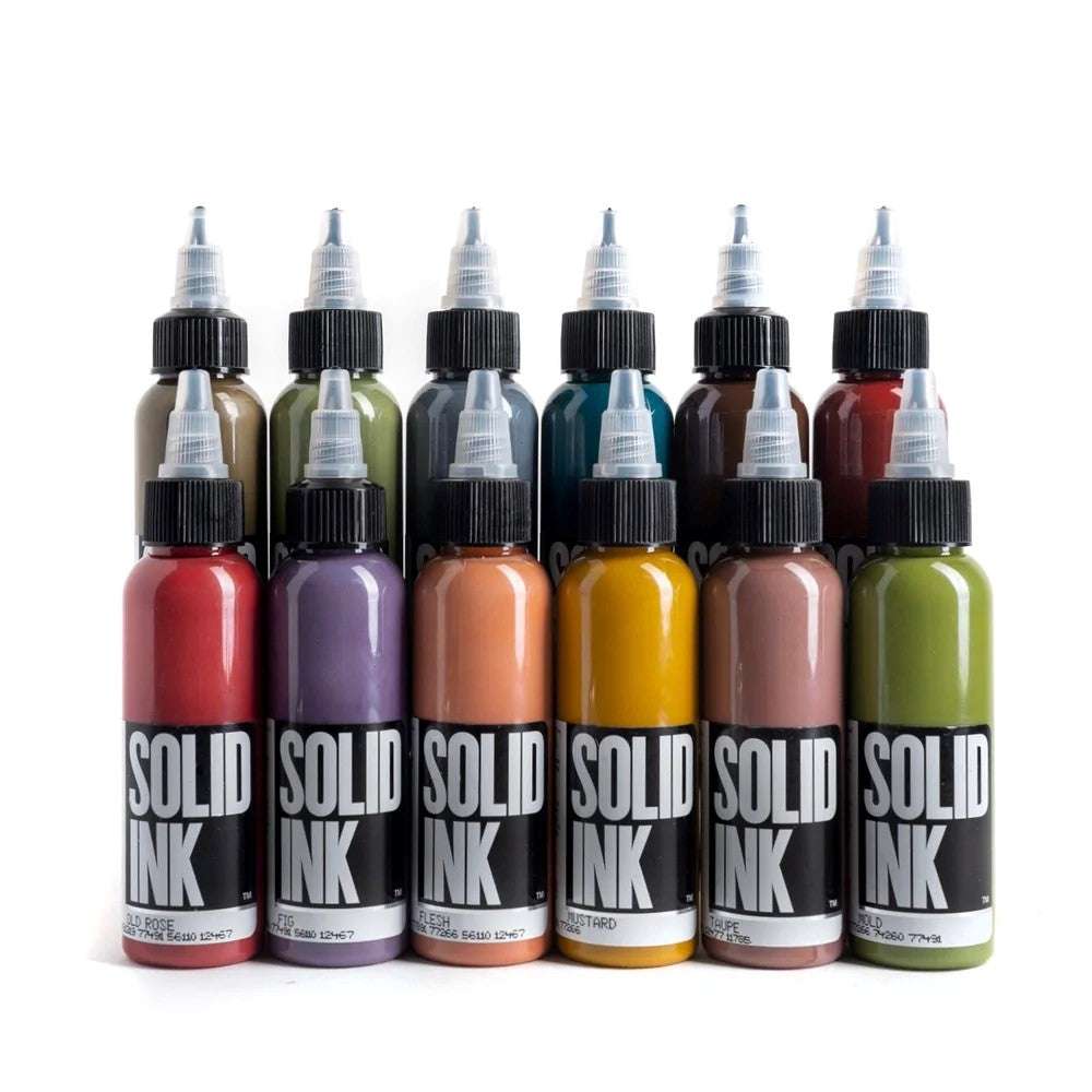 Opaque 12 Color Set — Solid Ink Tattoo Ink — 1oz Bottles Painful