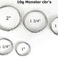 10g Stainless Steel Captive Bead Ring - Size Chart