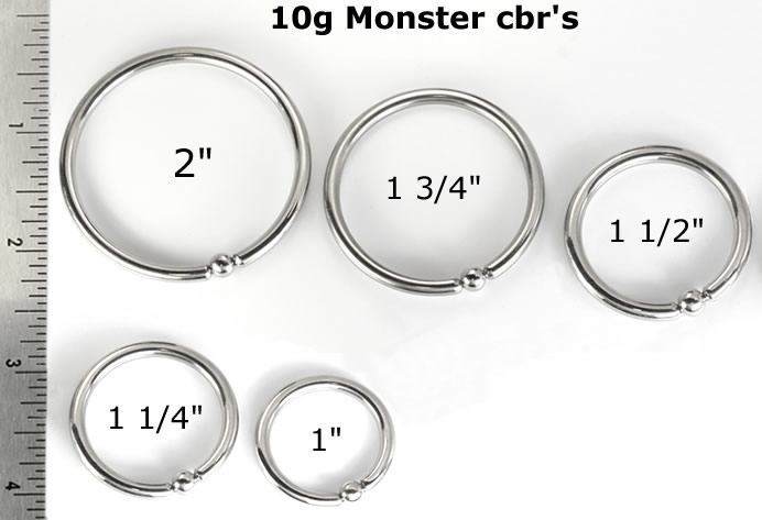 10g Stainless Steel Captive Bead Ring - Size Chart