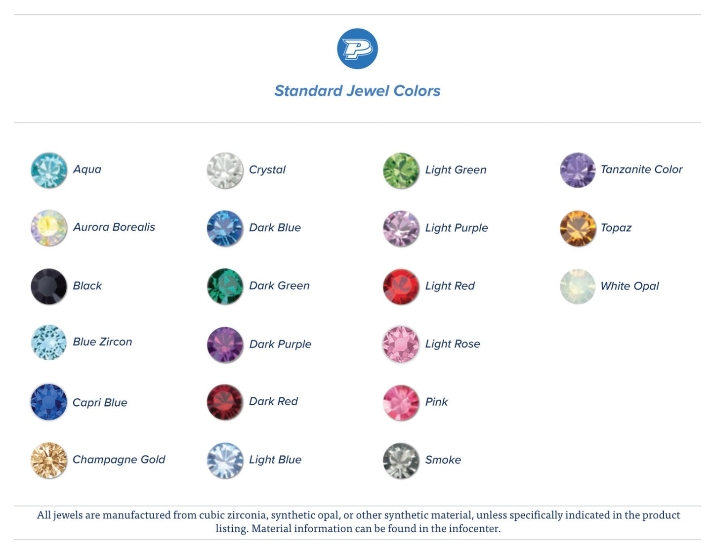 Standard Jewel color Chart