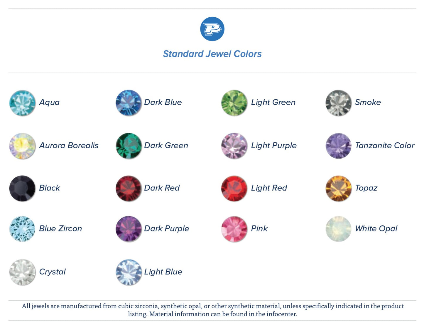14g–12g Internally Threaded Swarovski Jewel Top — Size Reference Group Shot