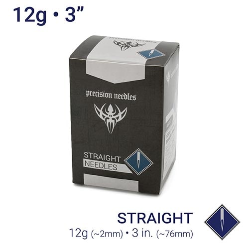12g Sterilized 3" Body Piercing Needles — Box of 100
