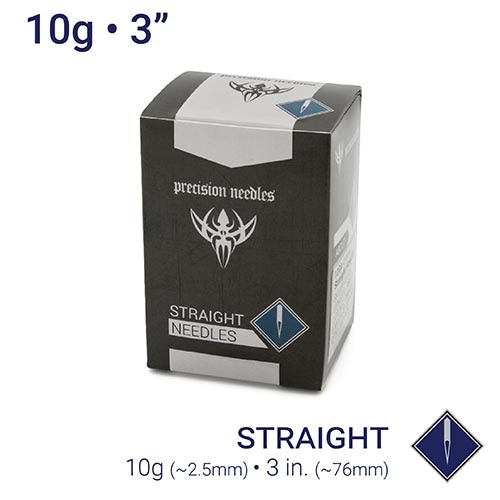 10g Sterilized 3" Body Piercing Needles — Box of 50