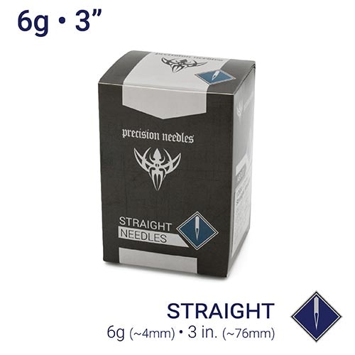 6g Sterilized 3" Body Piercing Needles — Box of 25