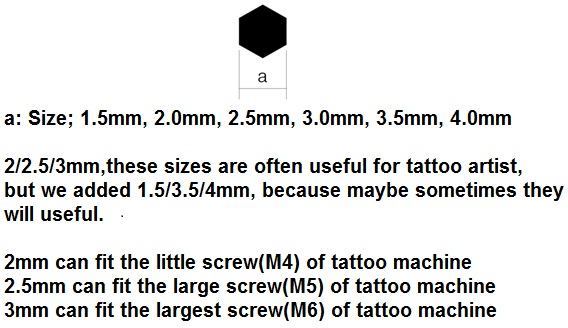 6 Piece Allen Wrench Set - For Tattoo Grips, Tattoo Machines - Tattoo Supplies