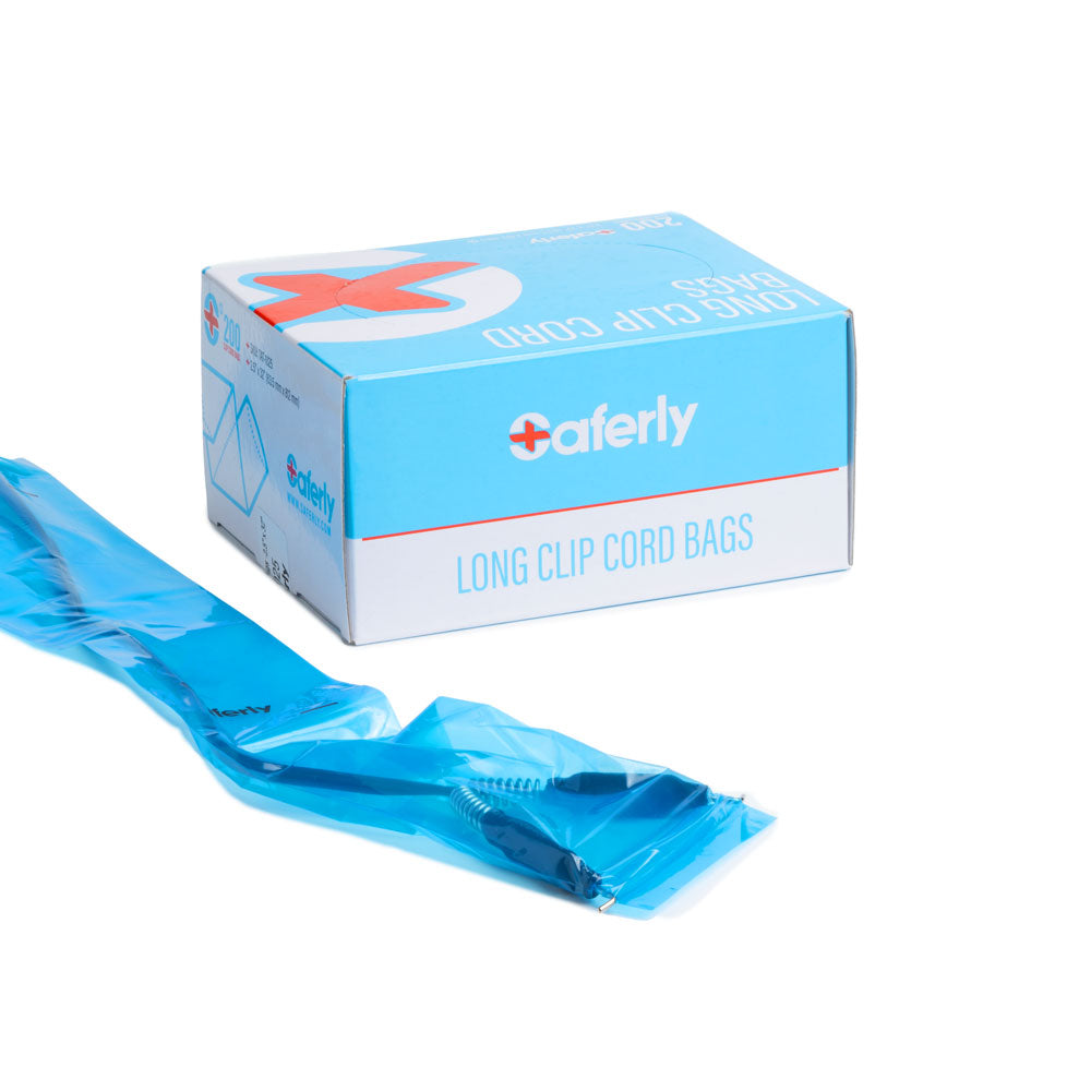 Saferly 32" Clip Cord Sleeves + Machine Bags — Blue — Box of 200 - Painful Pleasures
