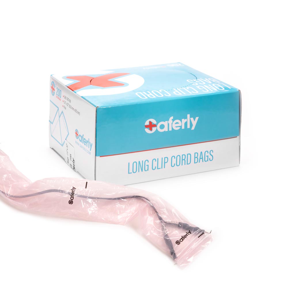 Saferly 32" Clip Cord Sleeves + Machine Bags — Box of 200 — Pick Color
