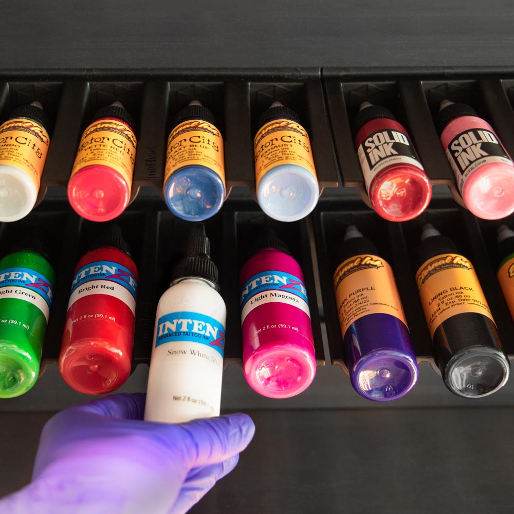 Method Tattoo Ink Shelf — Modular Tattoo System — 2oz (In action)