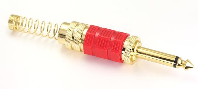 Deluxe Gold Plated Quarter Inch Jack Mono Plug With Red Accent