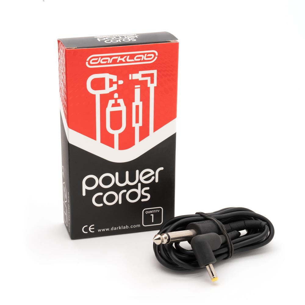 FK Irons Darklab 6’ Right Angle Air Mini DC Cable in Black coiled on white background