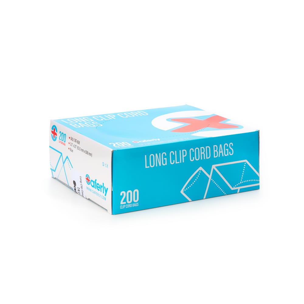 Saferly 20" Clip Cord Sleeves + Machine Bags — Blue — Box of 200