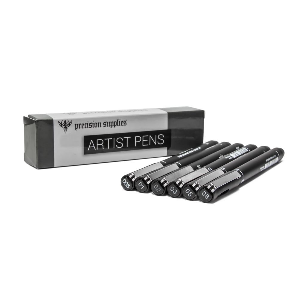 Precision Artist Black Drawing Pens – One Set of 6 Assorted Tips