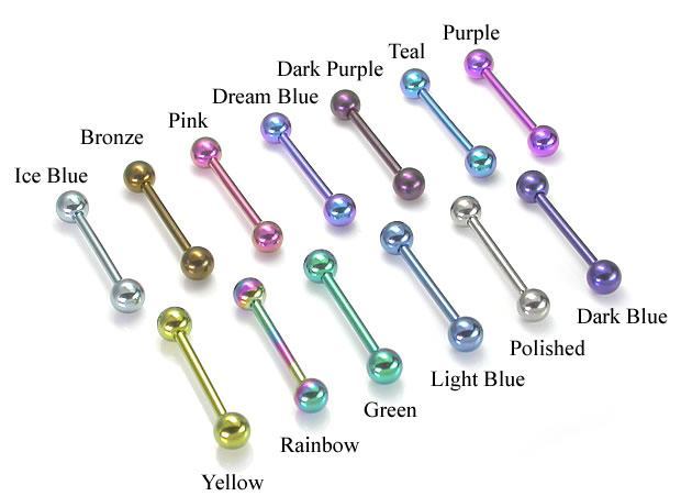 16g Titanium Straight Barbell - Externally Threaded - Color Chart