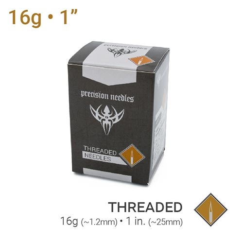 Precision 16g Threaded Sterilized 1" Piercing Needles — Box of 100