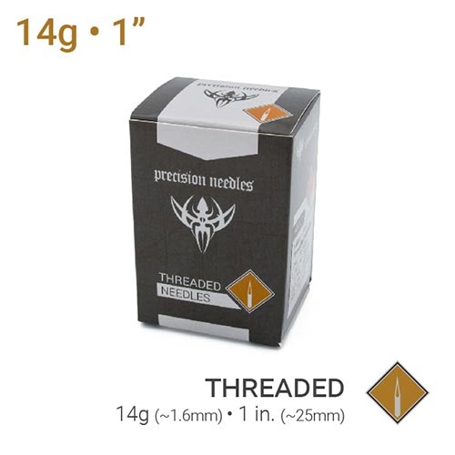 14g Threaded Sterilized 1" Piercing Needles — Box of 100