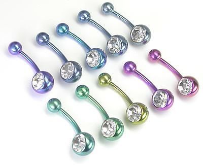 14g Externally Threaded Titanium Navel Barbell w/ Single Jewel — Price Per 1