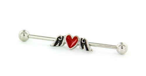 14g 1.5” Winged Heart Industrial Barbell