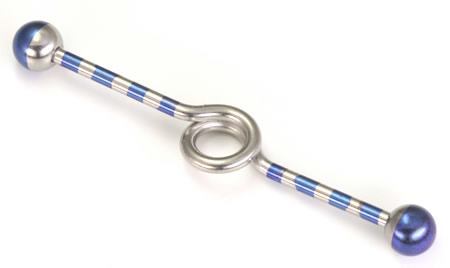 14g 1.5" Looped Dark Blue Stripe Industrial Barbell