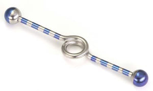 14g 1.5" Looped Dark Blue Stripe Industrial Barbell - Painful Pleasures