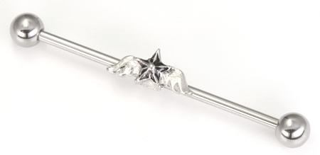 14g 1.5" Winged Star Industrial Barbell - Painful Pleasures