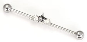 14g 1.5" Winged Star Industrial Barbell - Painful Pleasures