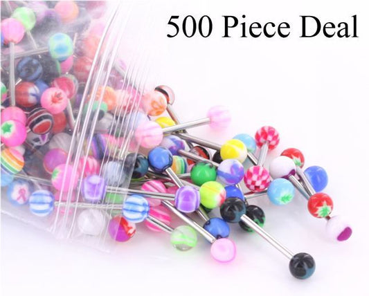 14g 5/8" Acrylic Ball Straight Barbell- 500 Piece Deal