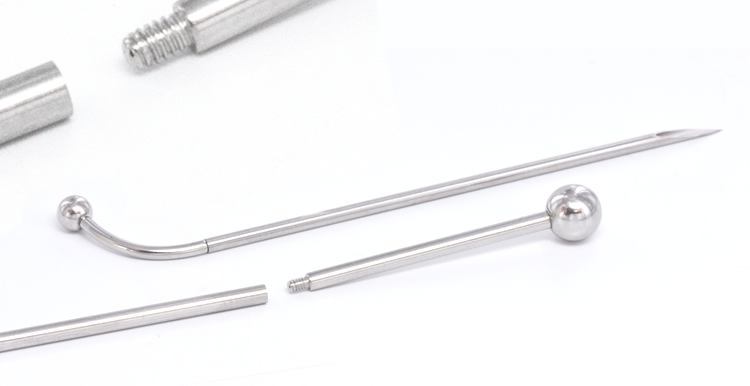 16g E-Z Piercing Straight Barbell Step-Down Barbell with Needle