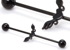 16g 1 3/8" Black Soaring Heart Industrial Barbell - Painful Pleasures