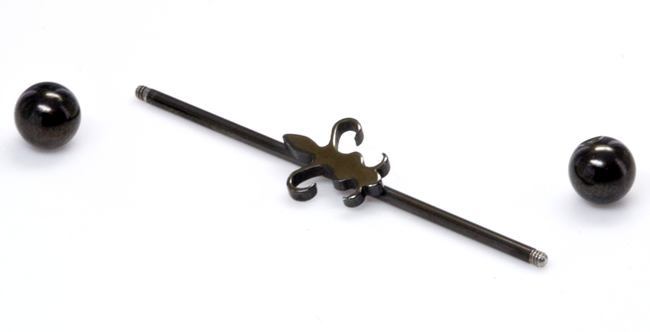 16g 1 3/8” Black Fleur de Lis Industrial Barbell- Balls Removed