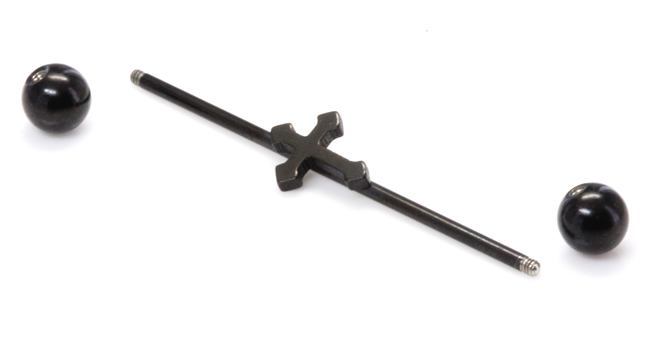 16g 1 3/8” Black Cross Industrial Barbell- Balls Removed
