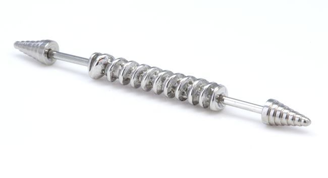 16g 1 3/8” Drill Bit Industrial Barbell- Front View