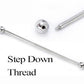 16g E-Z Piercing Straight Barbell Step-Down Barbell - Step Down Thread