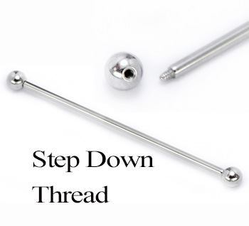 16g E-Z Piercing Straight Barbell Step-Down Barbell - Step Down Thread