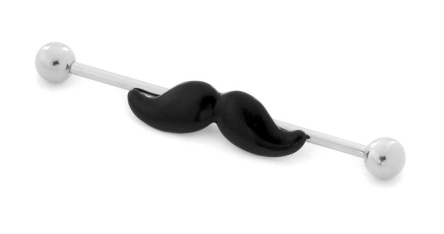 14g 1.5” Mustache Industrial Barbell- Front View