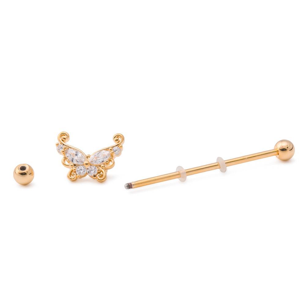 14g 1 3/8” Industrial Barbell with Curlicue Butterfly Charm