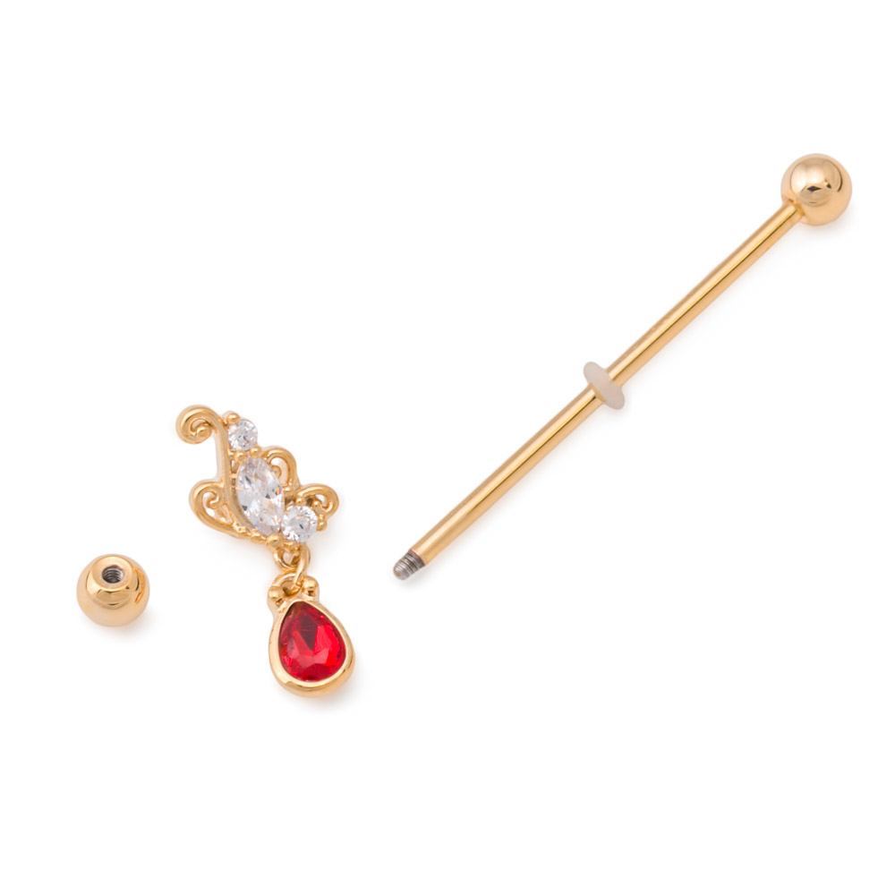 14g 1 3/8” Industrial Barbell with Butterfly Teardrop Charm