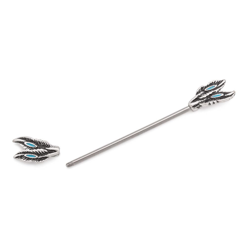 14g 1 1/2” Steel Industrial Barbell with Dual-Feather End Pieces