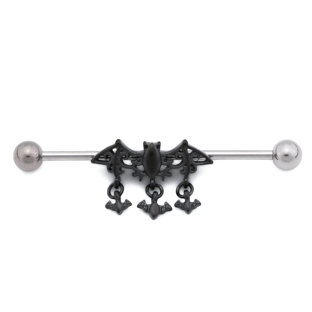 14g 1-1/2” Black PVD Bats Industrial Barbell