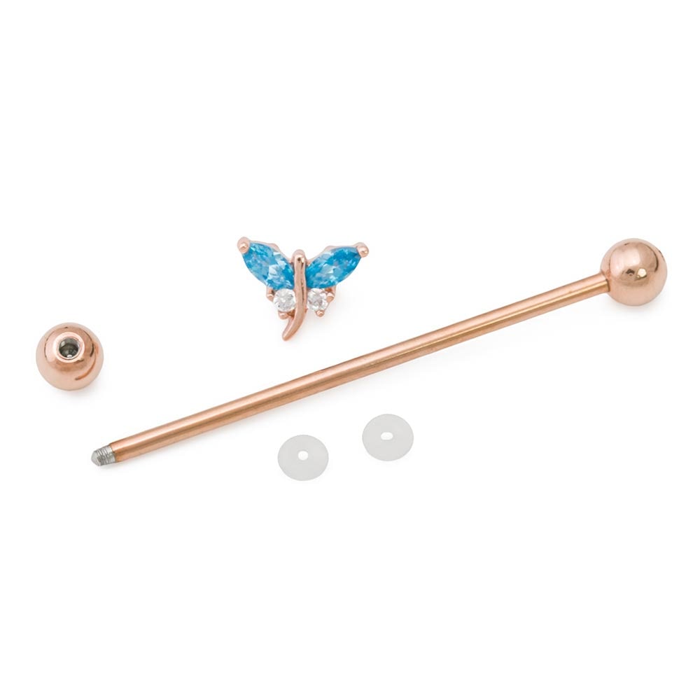 14g 1-1/2” PVD Rose Gold Jeweled Dragonfly Industrial Barbell