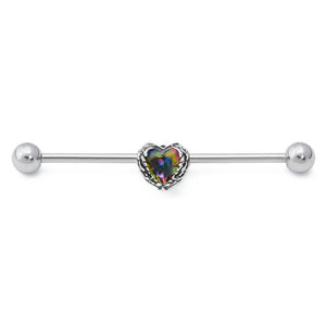 14g 1-1/2” Seraph Wing Heart Steel Industrial Barbell - Painful Pleasures