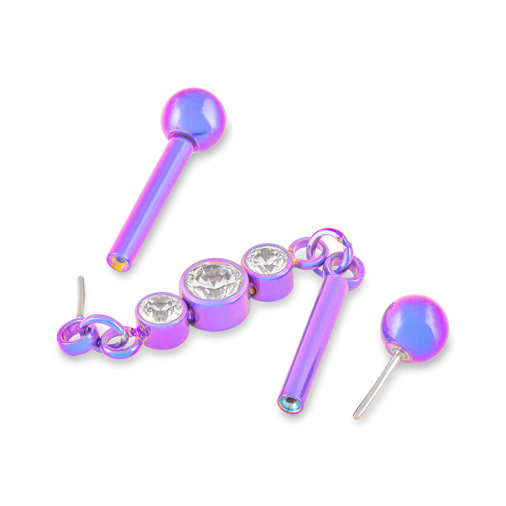 Tilum Threadless 14g 1-1/2” Chain Link Triple Jewel Titanium Industrial Barbell — Price Per 1