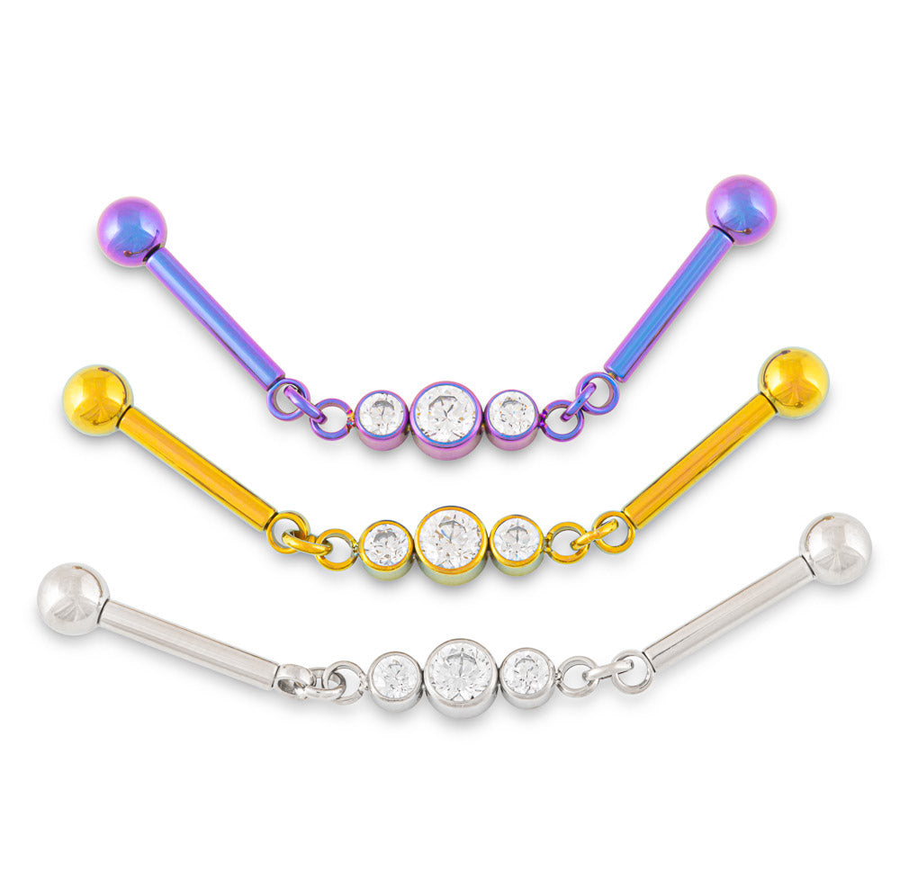 Tilum Threadless 14g 1-1/2” Chain Link Triple Jewel Titanium Industrial ...