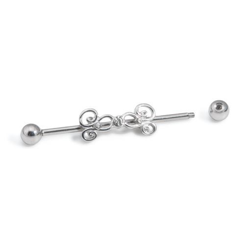 14g 1-3/8” Industrial Barbell with Sterling Silver Plated Jeweled Charm — Price Per 1