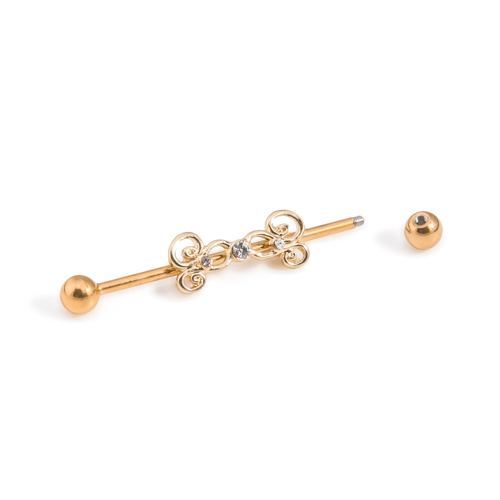 14g 1-3/8” PVD Coated Industrial Barbell with Gold Plated Jeweled Charm — Price Per 1