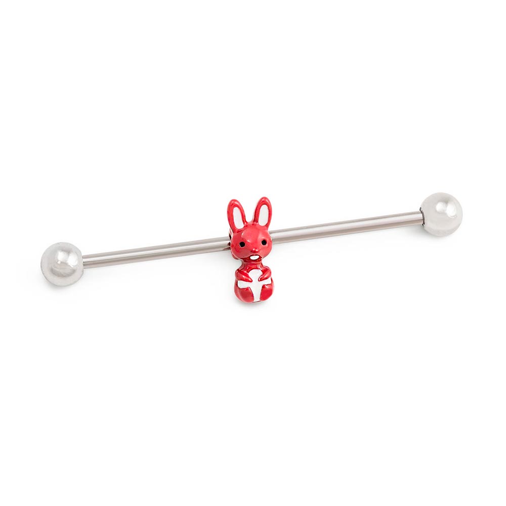 14g 1-1/2” Red Woodland Bunny Industrial Barbell