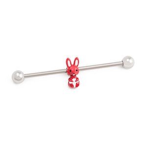 14g 1-1/2” Red Woodland Bunny Industrial Barbell - Painful Pleasures