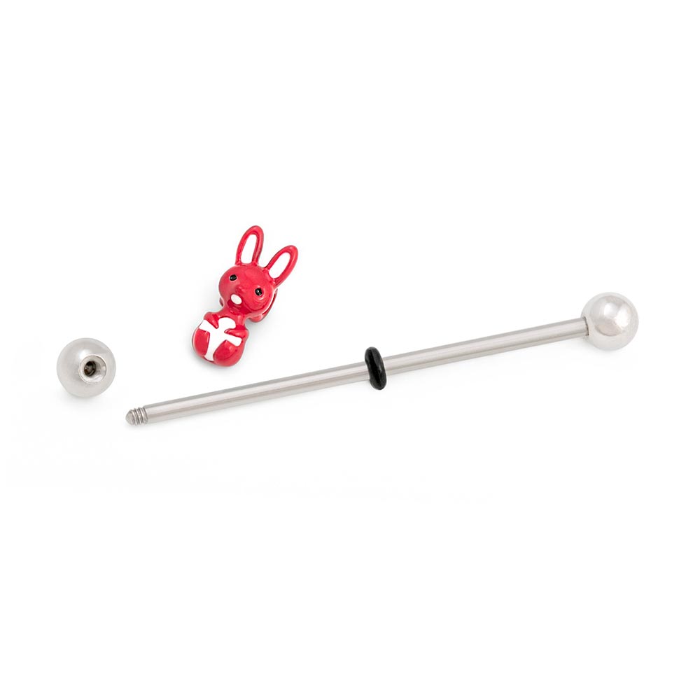 14g 1-1/2” Red Woodland Bunny Industrial Barbell (Full)