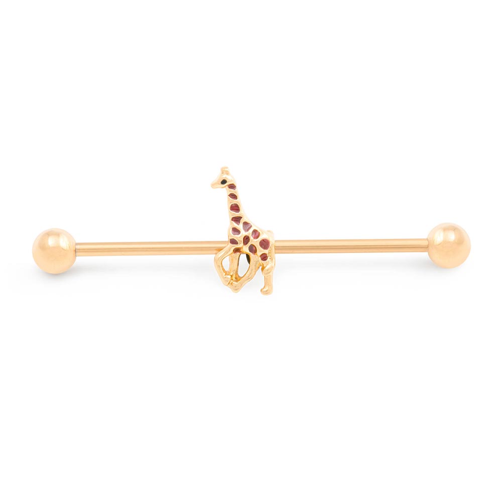 14g 1-1/2” PVD Gold African Giraffe Industrial Barbell
