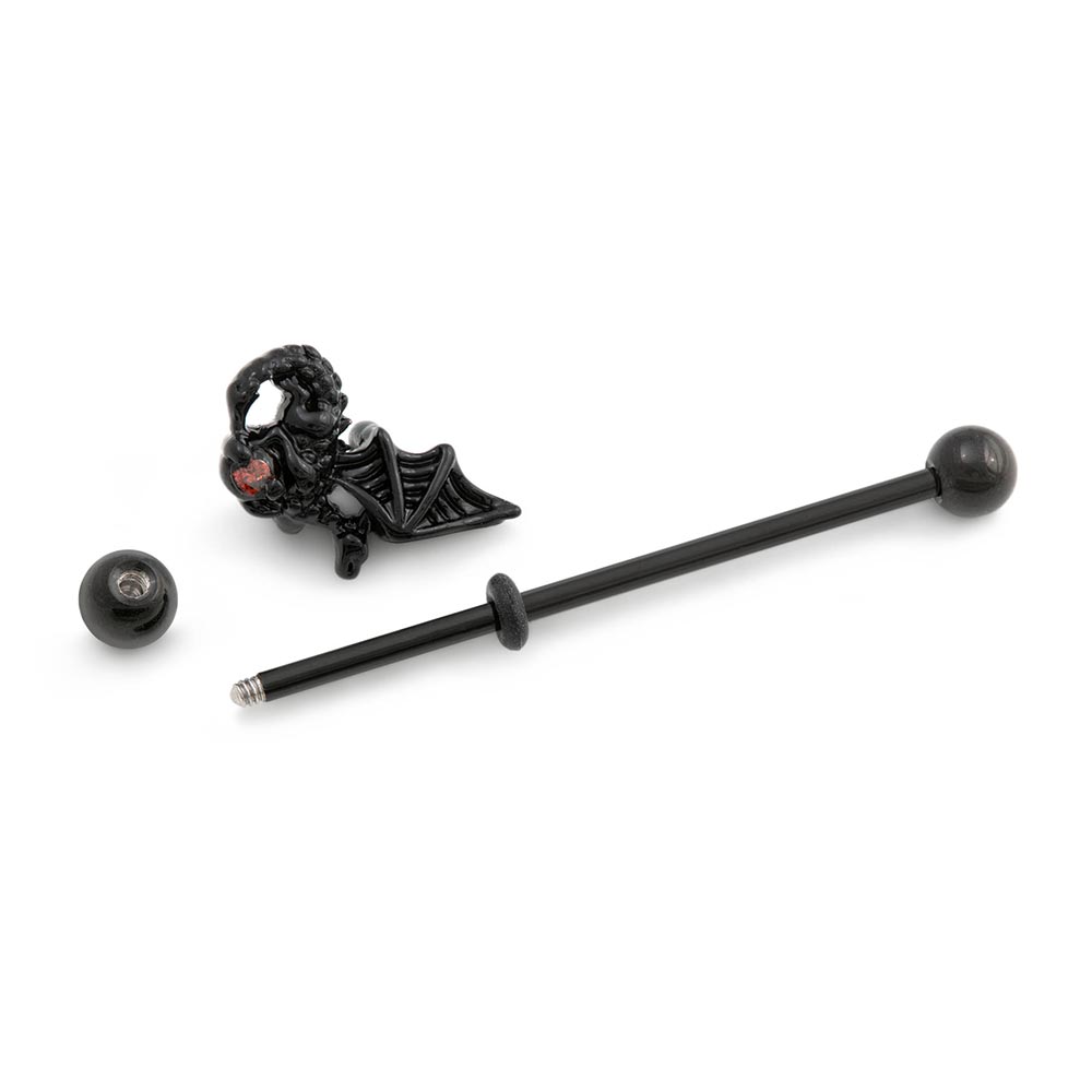 14g 1-1/2” PVD Black Jewel Dragon Industrial Barbell