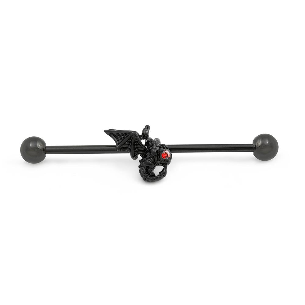 14g 1-1/2” PVD Black Jewel Dragon Industrial Barbell